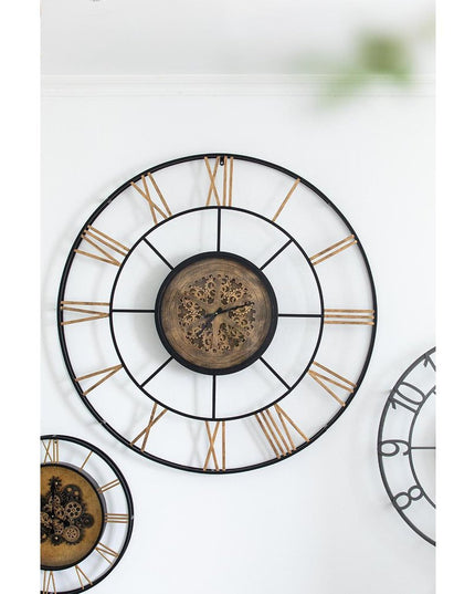 56" Circle Copper Metal and Glass Analog Exposed Gear Wall Clock