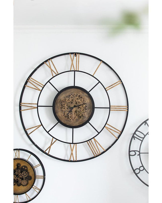 56" Circle Copper Metal and Glass Analog Exposed Gear Wall Clock