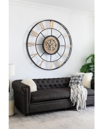 56" Circle Copper Metal and Glass Analog Exposed Gear Wall Clock
