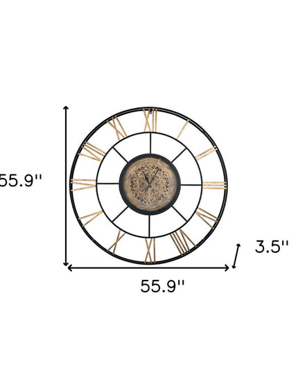 56" Circle Copper Metal and Glass Analog Exposed Gear Wall Clock