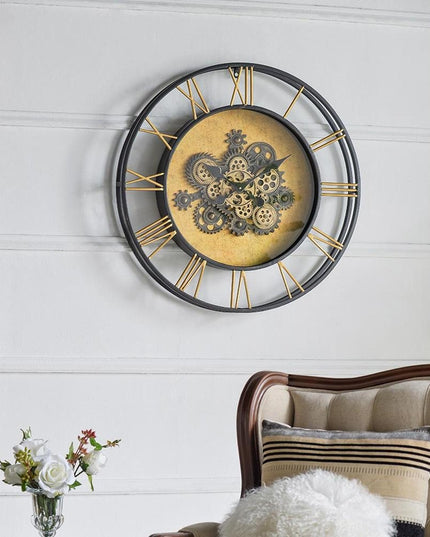 28" Circle Copper Metal and Glass Analog Exposed Gear Wall Clock