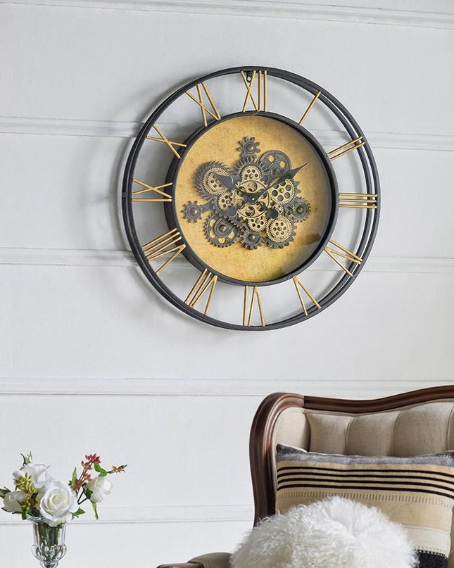 28" Circle Copper Metal and Glass Analog Exposed Gear Wall Clock