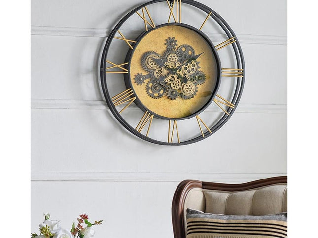 28" Circle Copper Metal and Glass Analog Exposed Gear Wall Clock