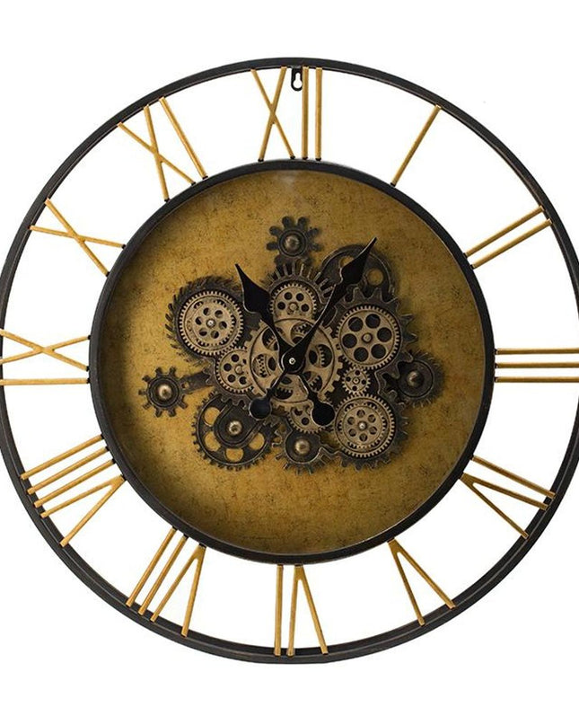 28" Circle Copper Metal and Glass Analog Exposed Gear Wall Clock