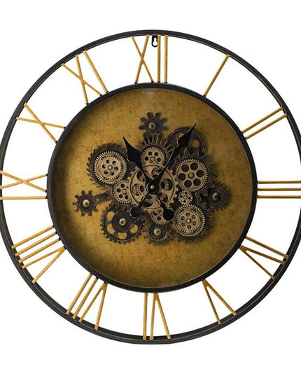 28" Circle Copper Metal and Glass Analog Exposed Gear Wall Clock