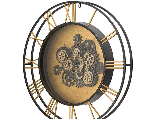 28" Circle Copper Metal and Glass Analog Exposed Gear Wall Clock