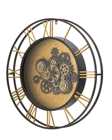 28" Circle Copper Metal and Glass Analog Exposed Gear Wall Clock