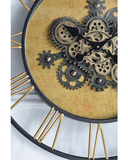 28" Circle Copper Metal and Glass Analog Exposed Gear Wall Clock