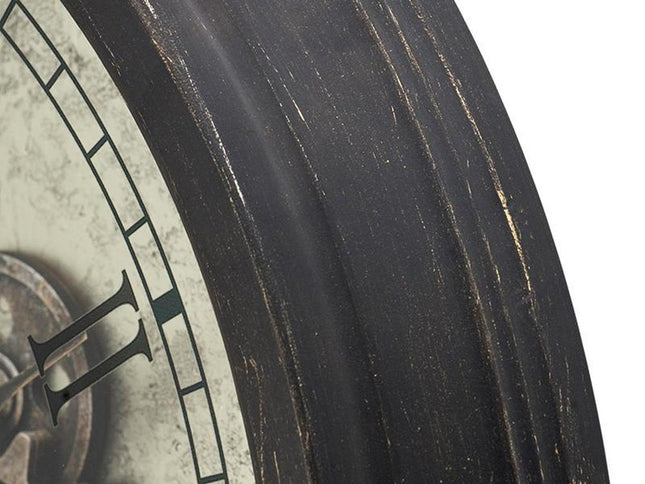 28" Circle Black and Gray Wood and Glass Analog Exposed Gear Wall Clock