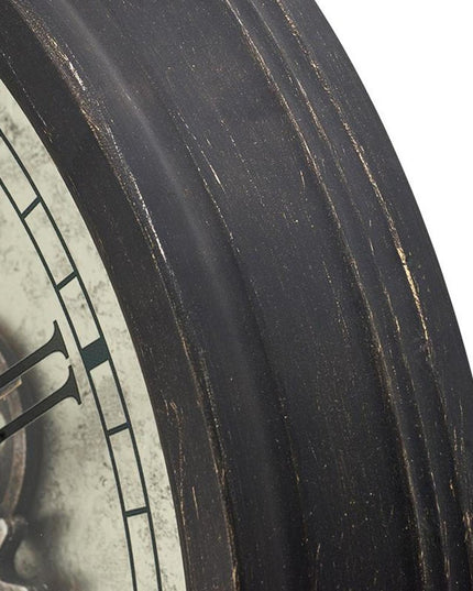 28" Circle Black and Gray Wood and Glass Analog Exposed Gear Wall Clock