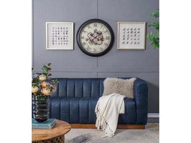 28" Circle Black and Gray Wood and Glass Analog Exposed Gear Wall Clock