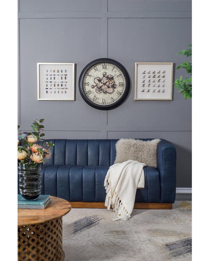 28" Circle Black and Gray Wood and Glass Analog Exposed Gear Wall Clock