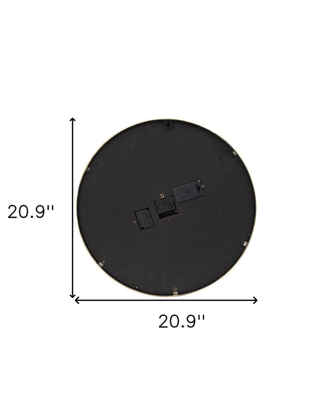 21" Circle Black and Gold Wood and Glass Analog Exposed Gear Wall Clock