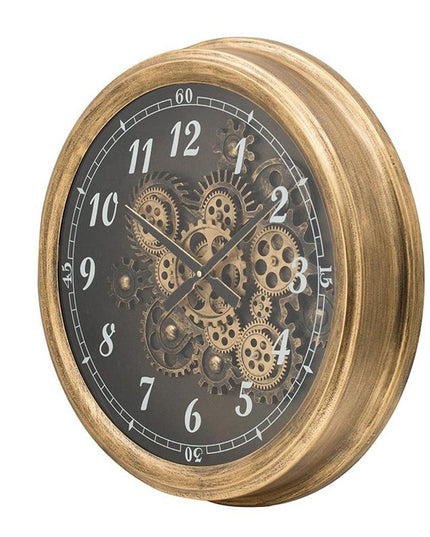 21" Circle Black and Gold Wood and Glass Analog Exposed Gear Wall Clock