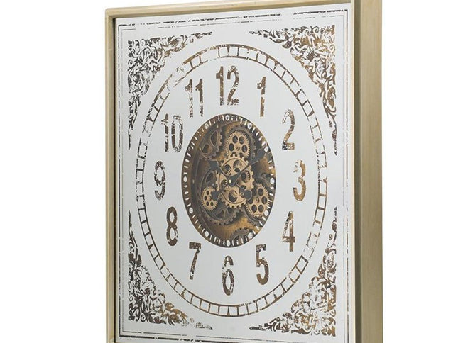 32" Square Gold and Silver Wood and Mirror Analog Exposed Gear Wall Clock