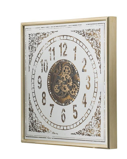 32" Square Gold and Silver Wood and Mirror Analog Exposed Gear Wall Clock