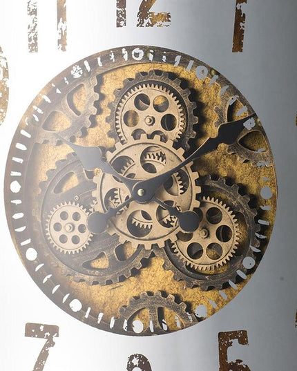 32" Square Gold and Silver Wood and Mirror Analog Exposed Gear Wall Clock