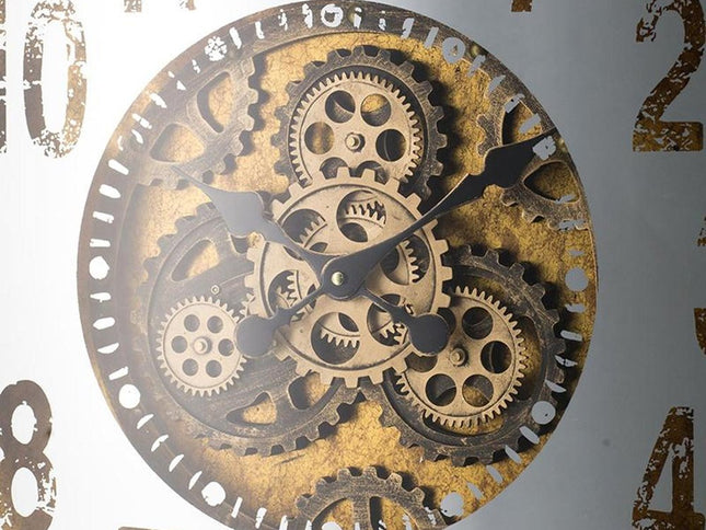 32" Square Gold and Silver Wood and Mirror Analog Exposed Gear Wall Clock