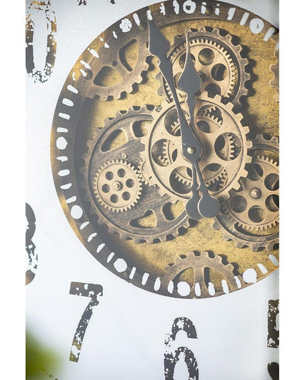 32" Square Gold and Silver Wood and Mirror Analog Exposed Gear Wall Clock