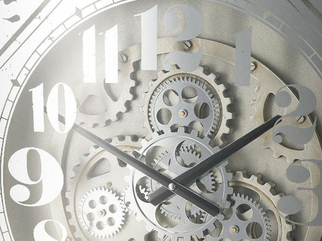 24" Square Gold and Silver Wood and Mirror Exposed Gear Wall Clock