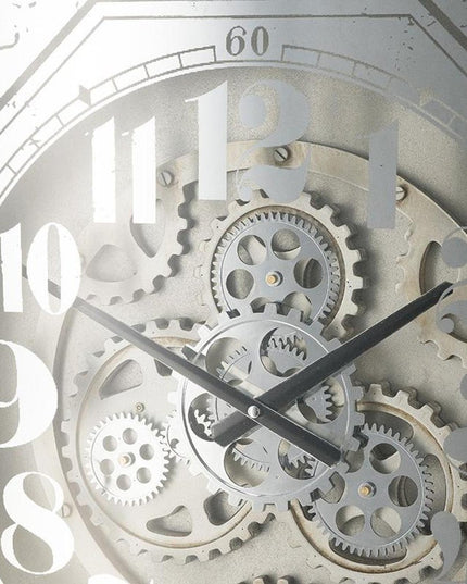 24" Square Gold and Silver Wood and Mirror Exposed Gear Wall Clock