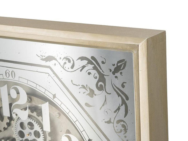 24" Square Gold and Silver Wood and Mirror Exposed Gear Wall Clock