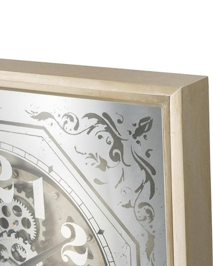 24" Square Gold and Silver Wood and Mirror Exposed Gear Wall Clock