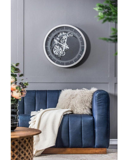 23" Circle Black and Silver Wood and Glass Analog Wall Clock