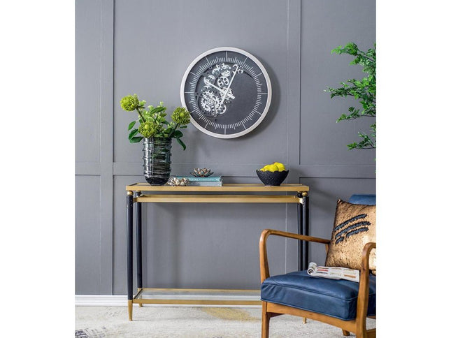 23" Circle Black and Silver Wood and Glass Analog Wall Clock