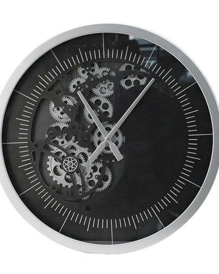 23" Circle Black and Silver Wood and Glass Analog Wall Clock