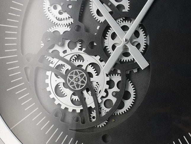 23" Circle Black and Silver Wood and Glass Analog Wall Clock