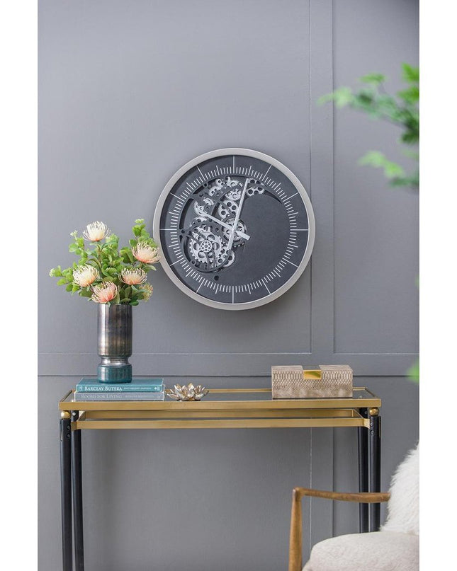 23" Circle Black and Silver Wood and Glass Analog Wall Clock