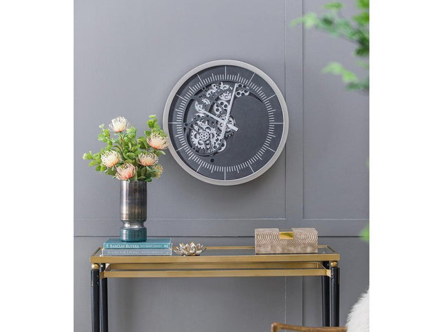 23" Circle Black and Silver Wood and Glass Analog Wall Clock