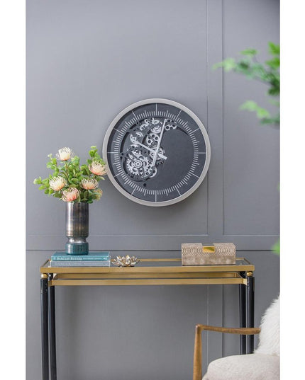 23" Circle Black and Silver Wood and Glass Analog Wall Clock