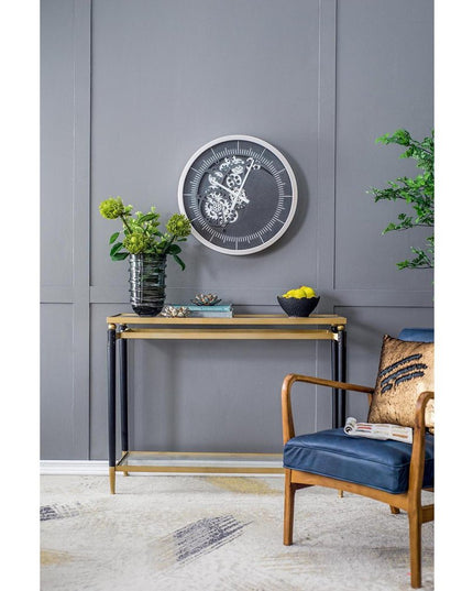 23" Circle Black and Silver Wood and Glass Analog Wall Clock