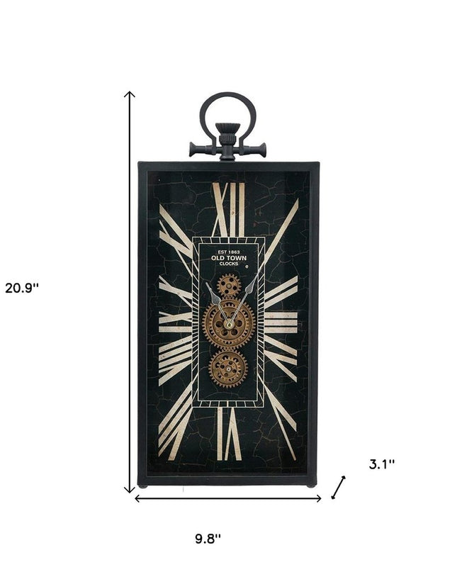 10" Black and Gold Metal and Glass Analog Vintage Style Crackle Wall Clock