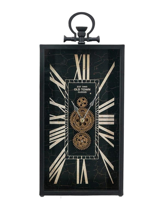 10" Black and Gold Metal and Glass Analog Vintage Style Crackle Wall Clock