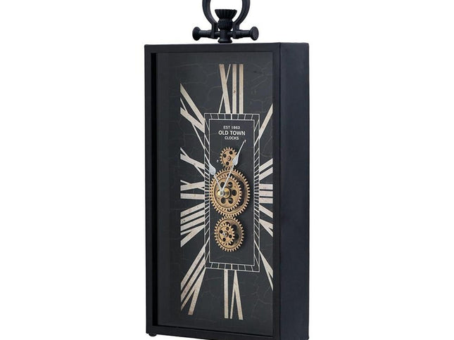 10" Black and Gold Metal and Glass Analog Vintage Style Crackle Wall Clock