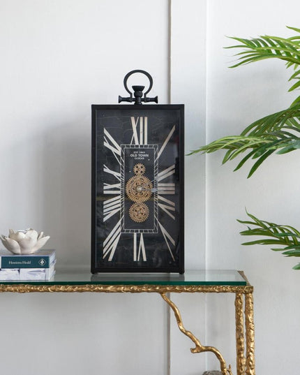 10" Black and Gold Metal and Glass Analog Vintage Style Crackle Wall Clock