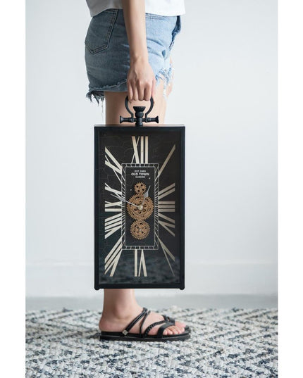 10" Black and Gold Metal and Glass Analog Vintage Style Crackle Wall Clock