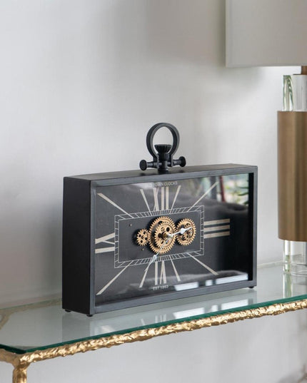 13" Black and Gold Metal and Glass Analog Vintage Style Crackle Wall Clock