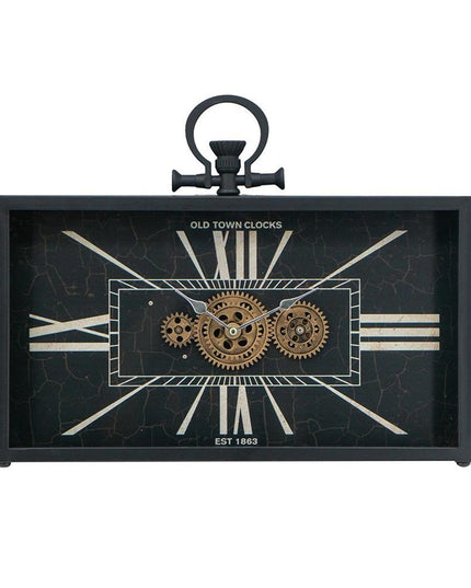 13" Black and Gold Metal and Glass Analog Vintage Style Crackle Wall Clock