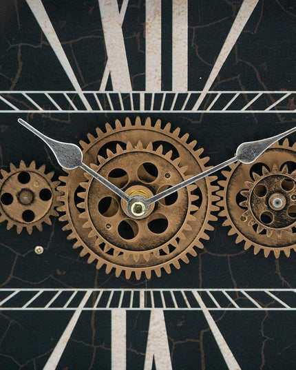 13" Black and Gold Metal and Glass Analog Vintage Style Crackle Wall Clock