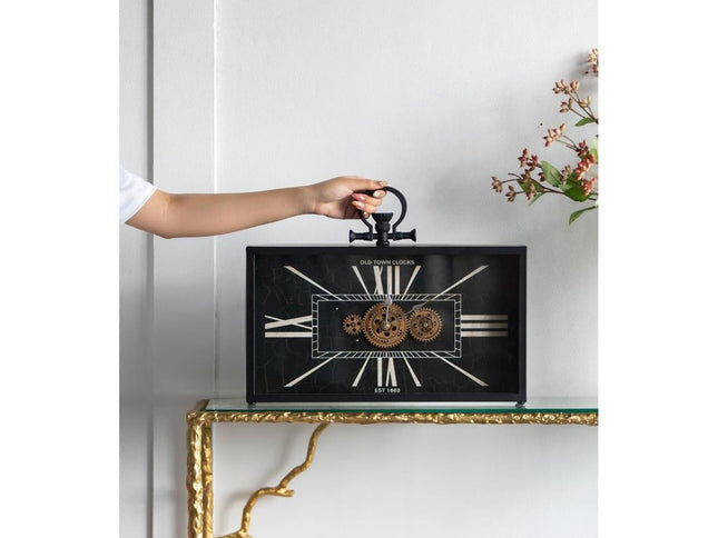 13" Black and Gold Metal and Glass Analog Vintage Style Crackle Wall Clock