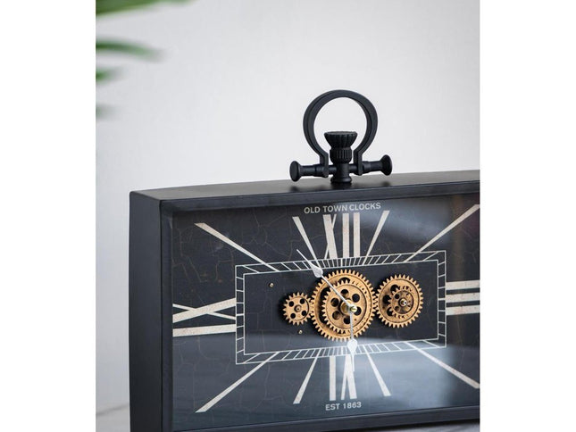 13" Black and Gold Metal and Glass Analog Vintage Style Crackle Wall Clock