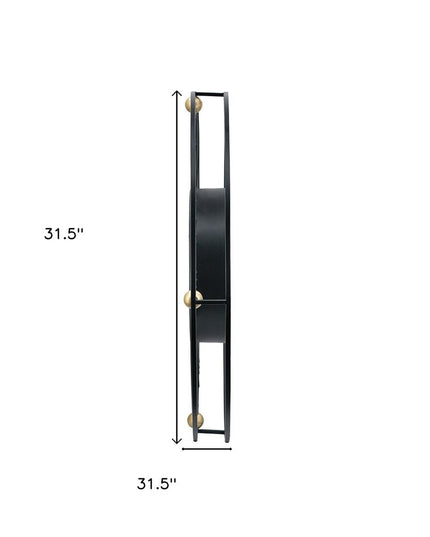 32" Circle Black and Gold Metal and Glass Analog Exposed Gear Wall Clock