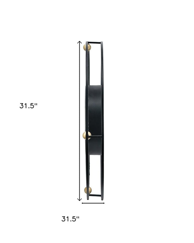 32" Circle Black and Gold Metal and Glass Analog Exposed Gear Wall Clock