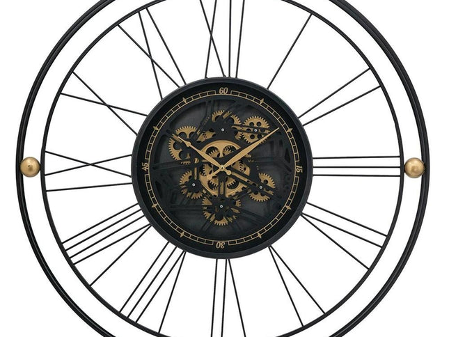 32" Circle Black and Gold Metal and Glass Analog Exposed Gear Wall Clock
