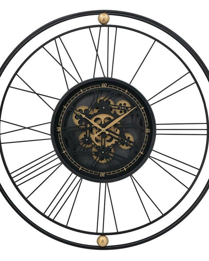 32" Circle Black and Gold Metal and Glass Analog Exposed Gear Wall Clock