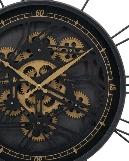 32" Circle Black and Gold Metal and Glass Analog Exposed Gear Wall Clock